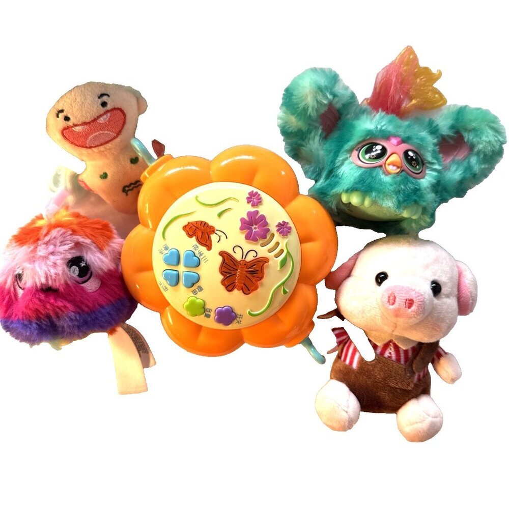 5 pc Lot Toys Furby Furblets Mini Friends MELLO-NEE Squeezamal Music Lights Toy